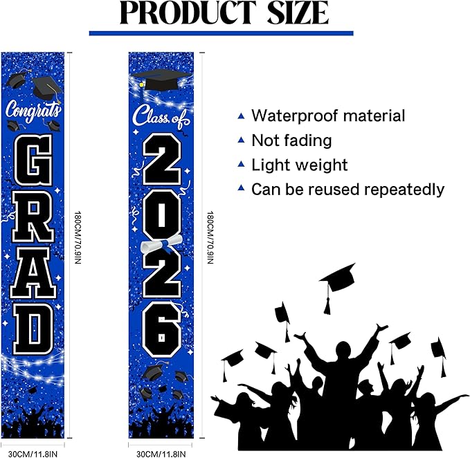 Class of 2026 Graduation Decorations Set - Blue & Gold Congrats Grad Porch Banners - Includes Large Fabric Backdrop & Yard Sign Decor - Premium Party Supplies for High School & College
