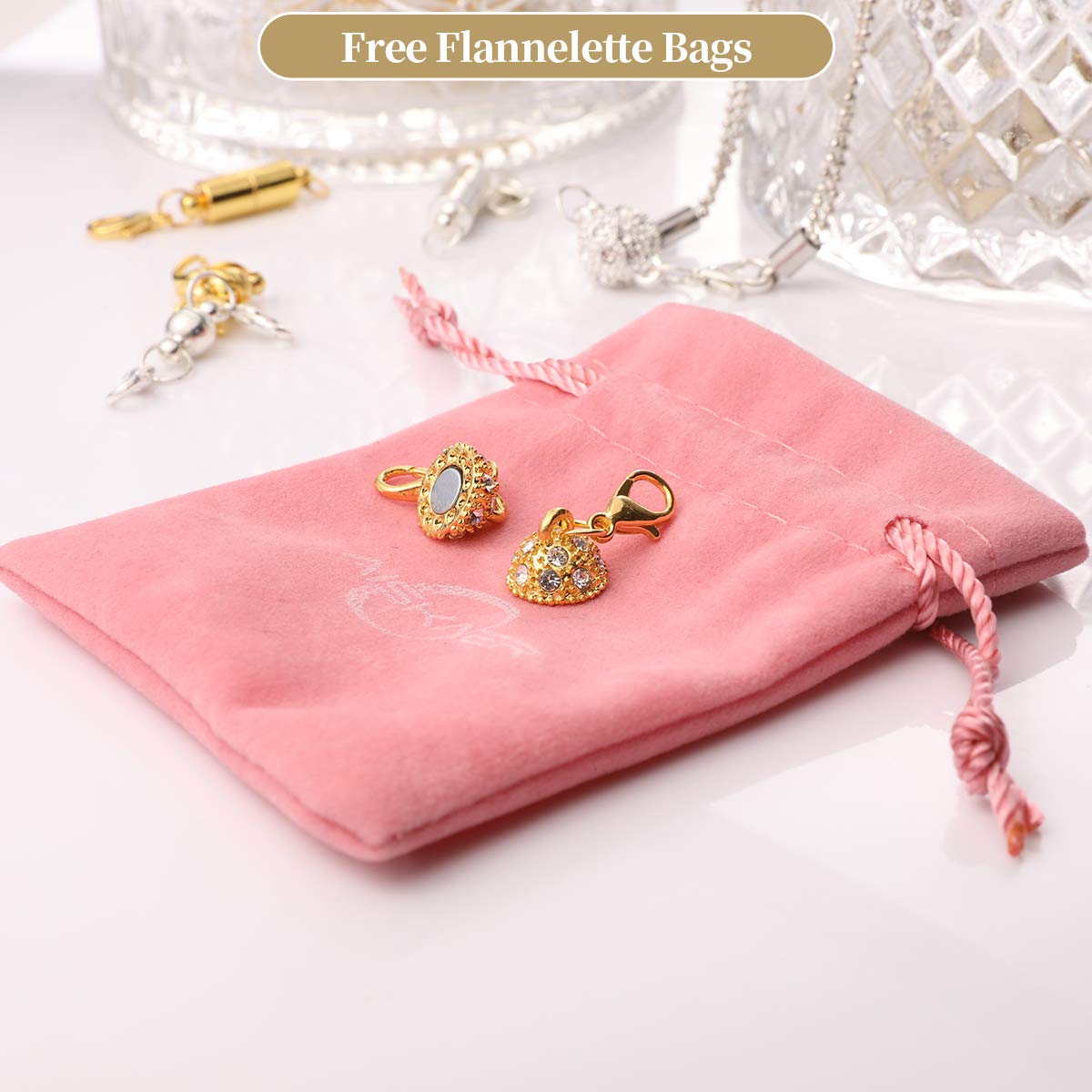 16 Pcs Magnetic Lobster Clasps for Jewelry Necklace Bracelet, Rhinestone Ball and Cylindrical + Ball Tone Lobster Clasp