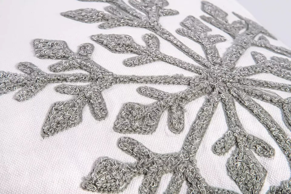 Snowflakes Decorative Throw Pillow, Embroidered Square Christmas Pillow 18x18&#x22;