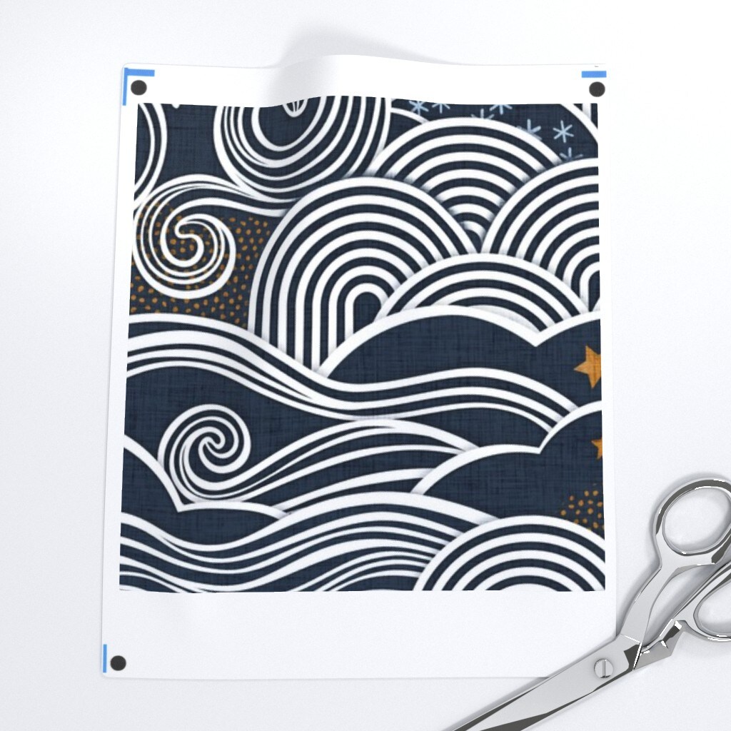 Night Sky Clouds Gold Stars Sky Blue Mustard Dark Navy Custom Removable Wallpaper by Spoonflower Peel & Stick Wallpaper 2FT Wide