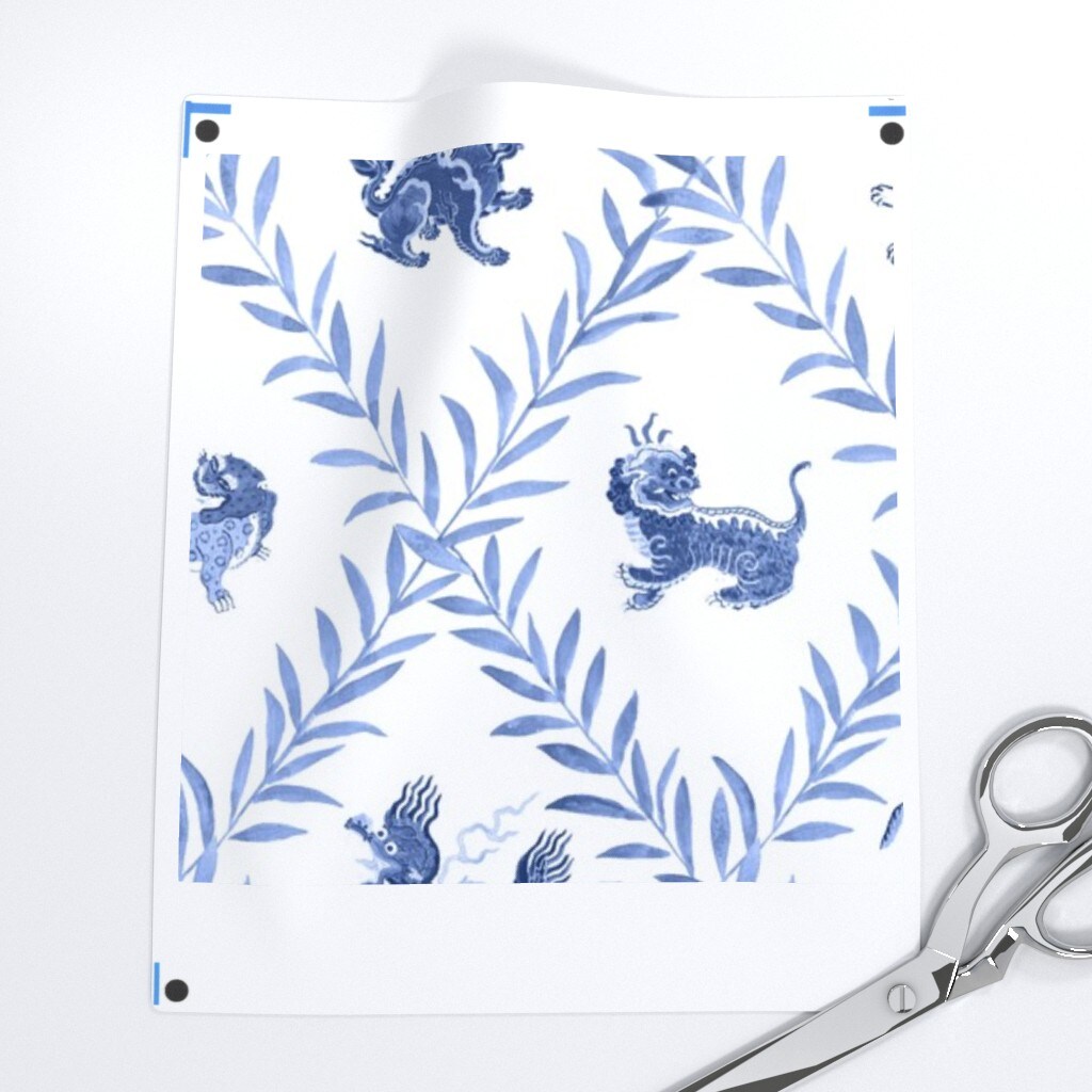 Chinoiserie Blue And White Lattice Trellis Botanical Vines Diamond Custom Pre-pasted Wallpaper by Spoonflower Pre-Pasted Wallpaper 2FT Wide
