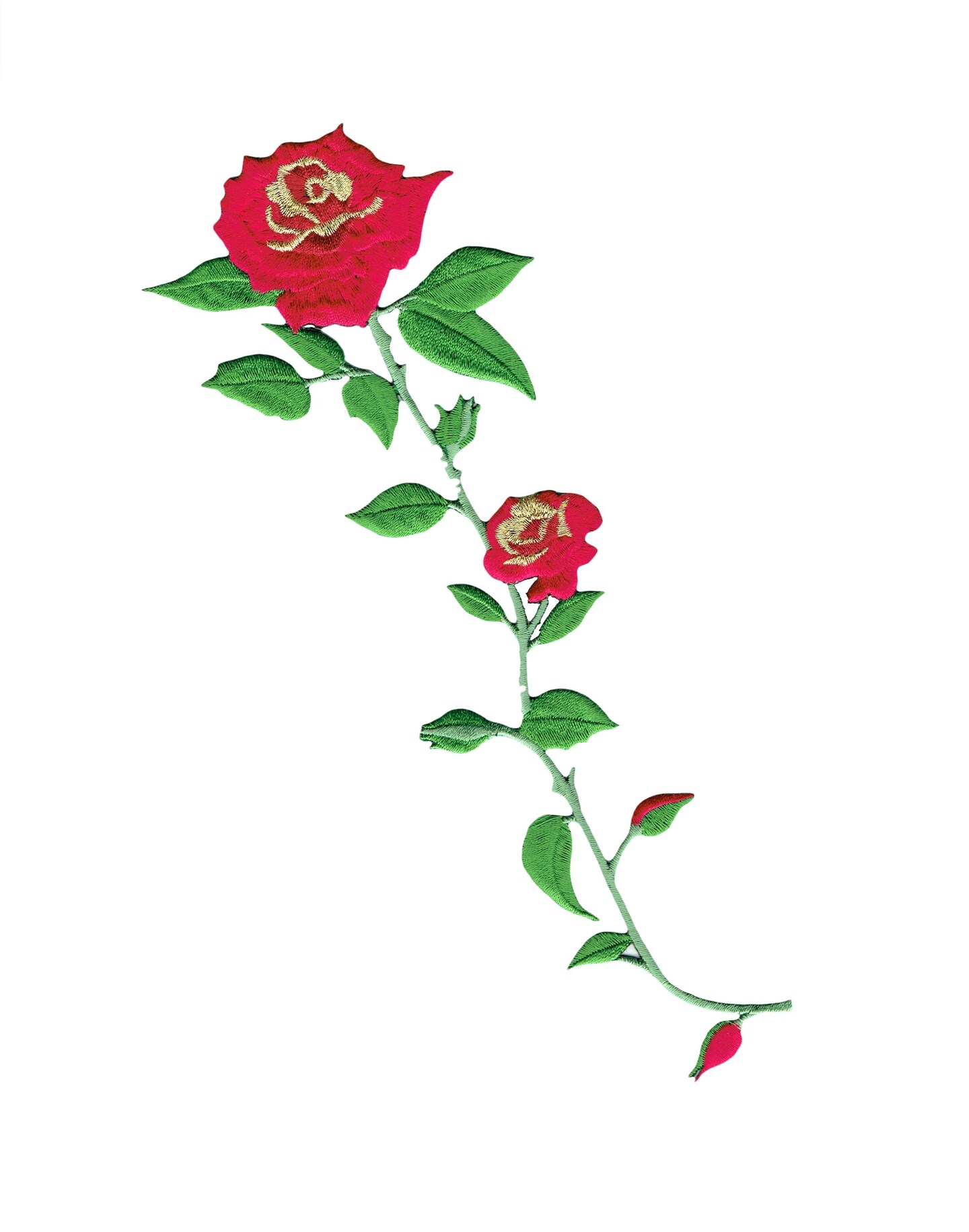 Red Roses on a Vine, Flowers, Garden, Embroidered, Iron on Patch