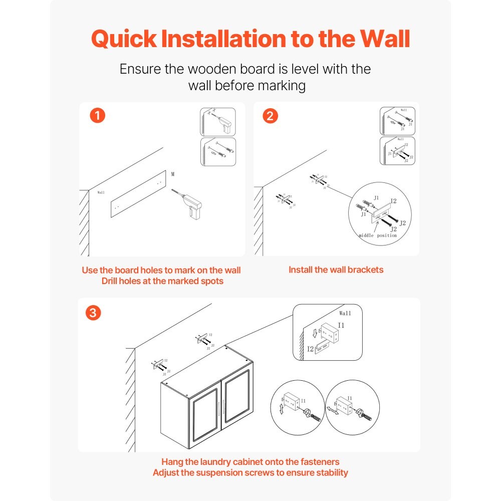 White Wall-Mounted Laundry Cabinets Set of 2 with 4 Doors Adjustable Shelves