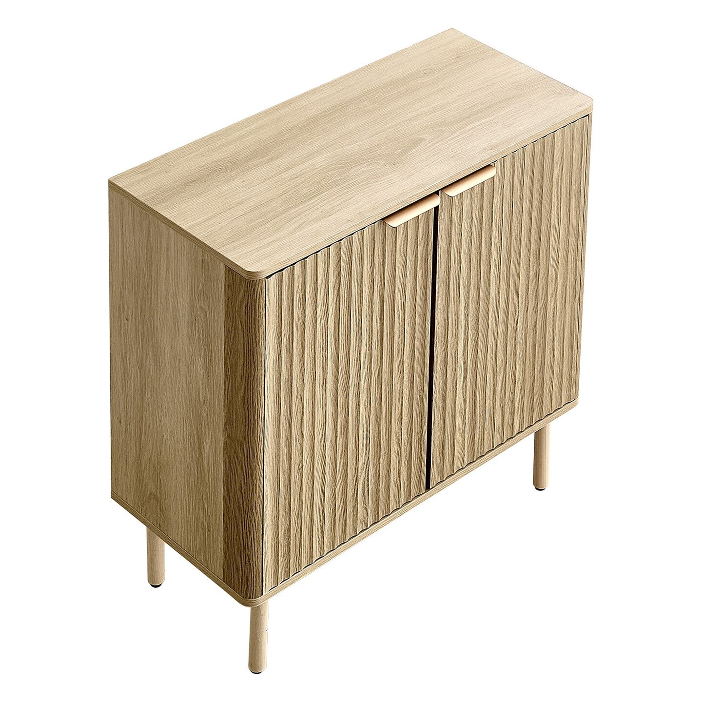 Mid-Century Fluted Coffee Bar Cabinet with 2-Tier Storage and Barn Door