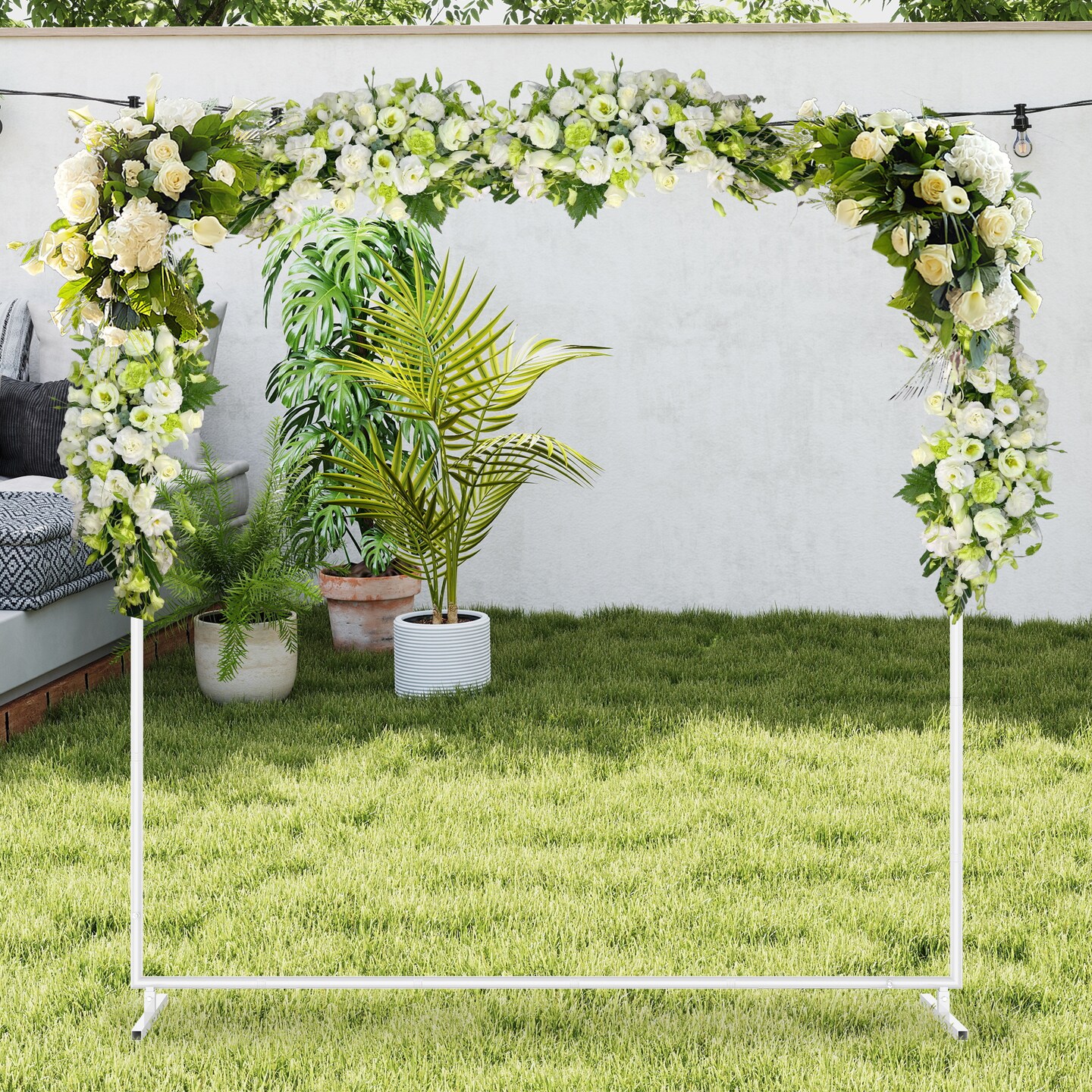 6.6ft Square Wedding Arch Stand, Heavy-Duty White Backdrop Frame for Party Decor