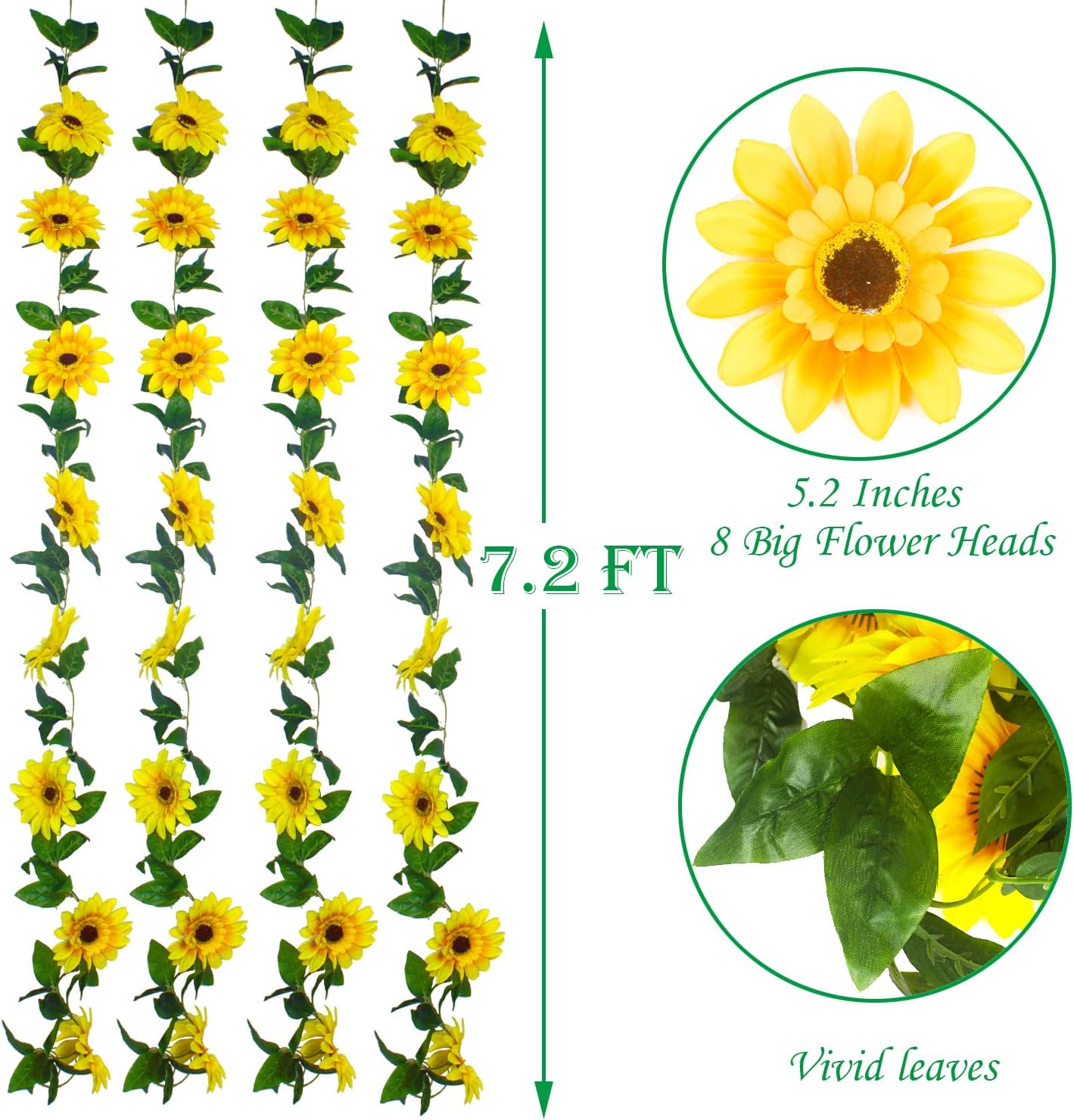 4PCS Artificial Sunflower Garland Decor, Sunflower Vine Hanging Flowers