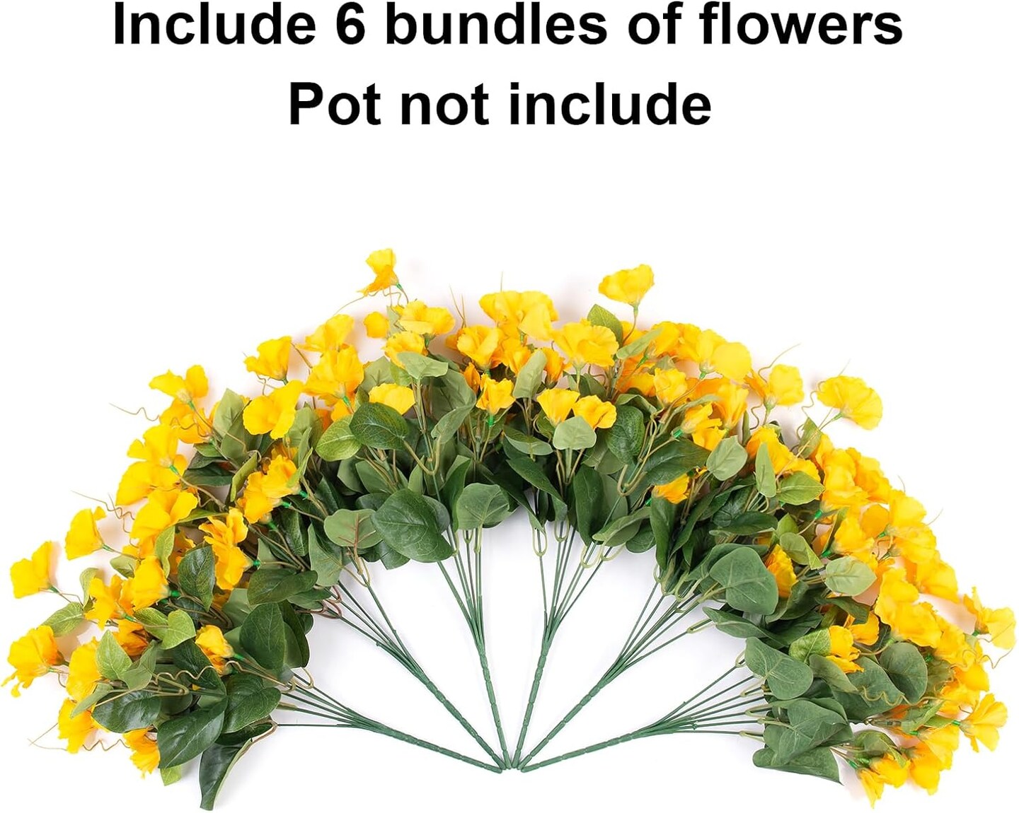 Artificial Flowers Plants for Outdoors Decor, 6 Bundles Silk Hibiscus Bouquet (Yellow) 12"D x 12"W x 6"H