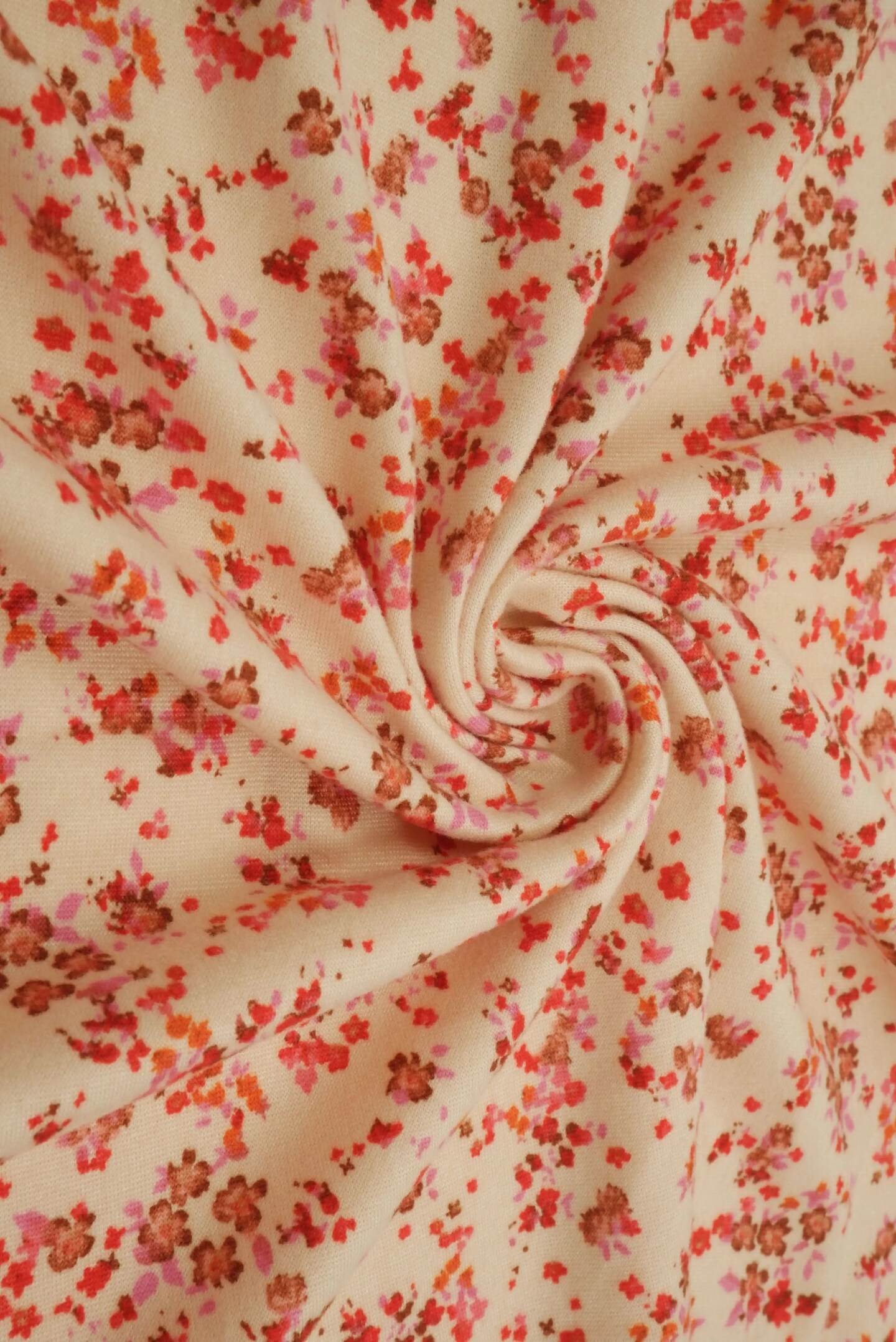 1 Yard Sand &#x26; Red Ditsy Floral Brushed DTY Knit Fabric Soft Stretch 58/60&#x22; Wide