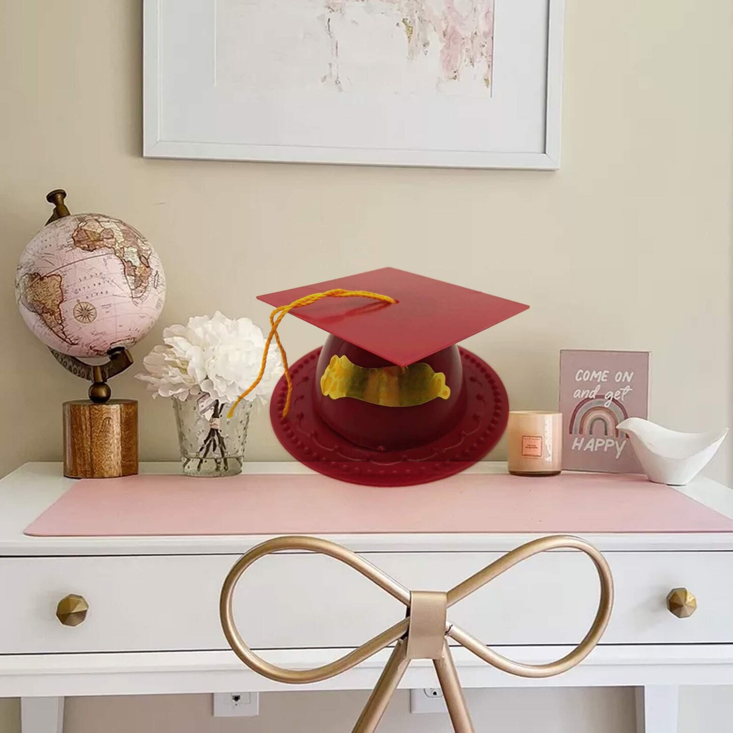 24 Count Graduation Cap Cake Topper Durable Plastic Party Decoration Burgundy 3.5 Inch