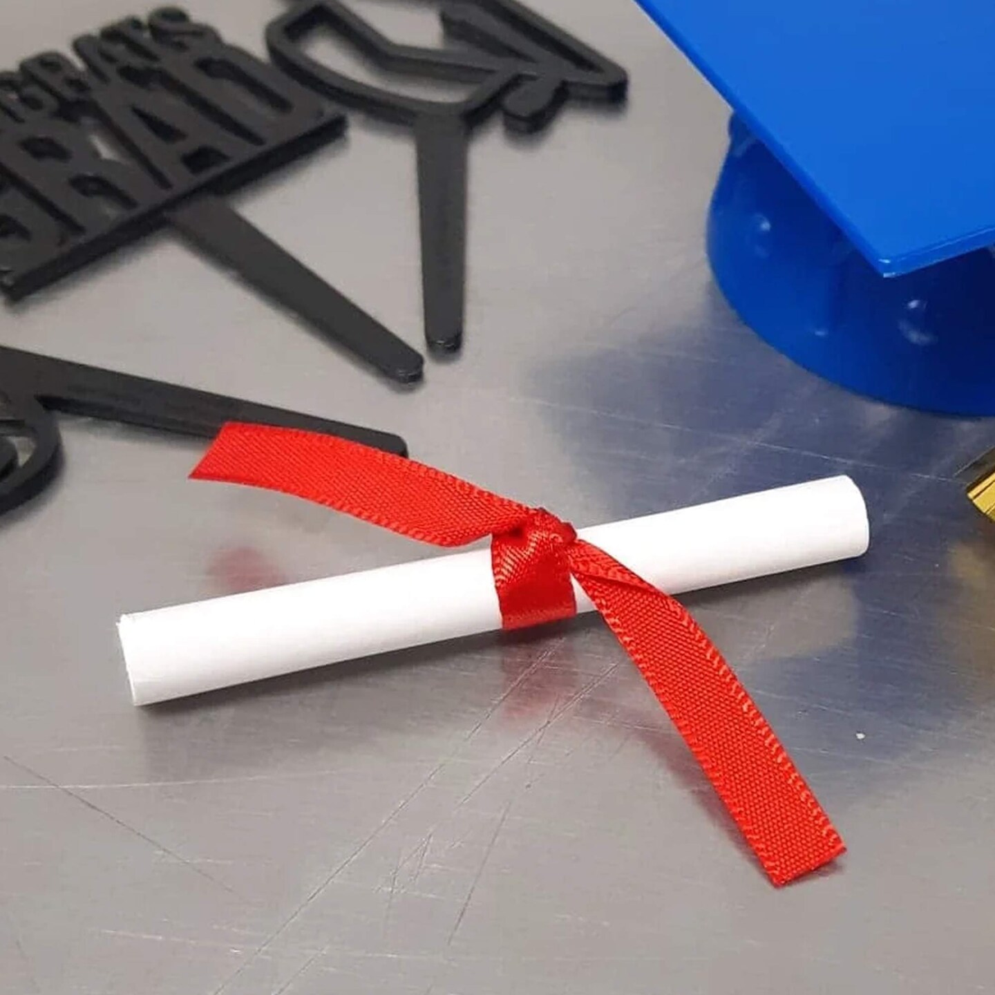 24 Count Graduation Cake Topper Set Blue Cap with Gold Tassel Plastic Picks 3.5 Inch