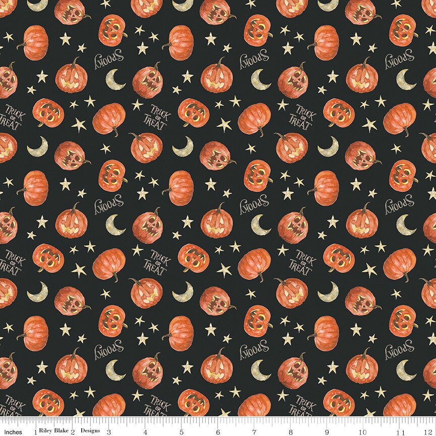 Pumpkins in Black (c15964-black) | Trick or Treat | Lisa Audit | Riley Blake