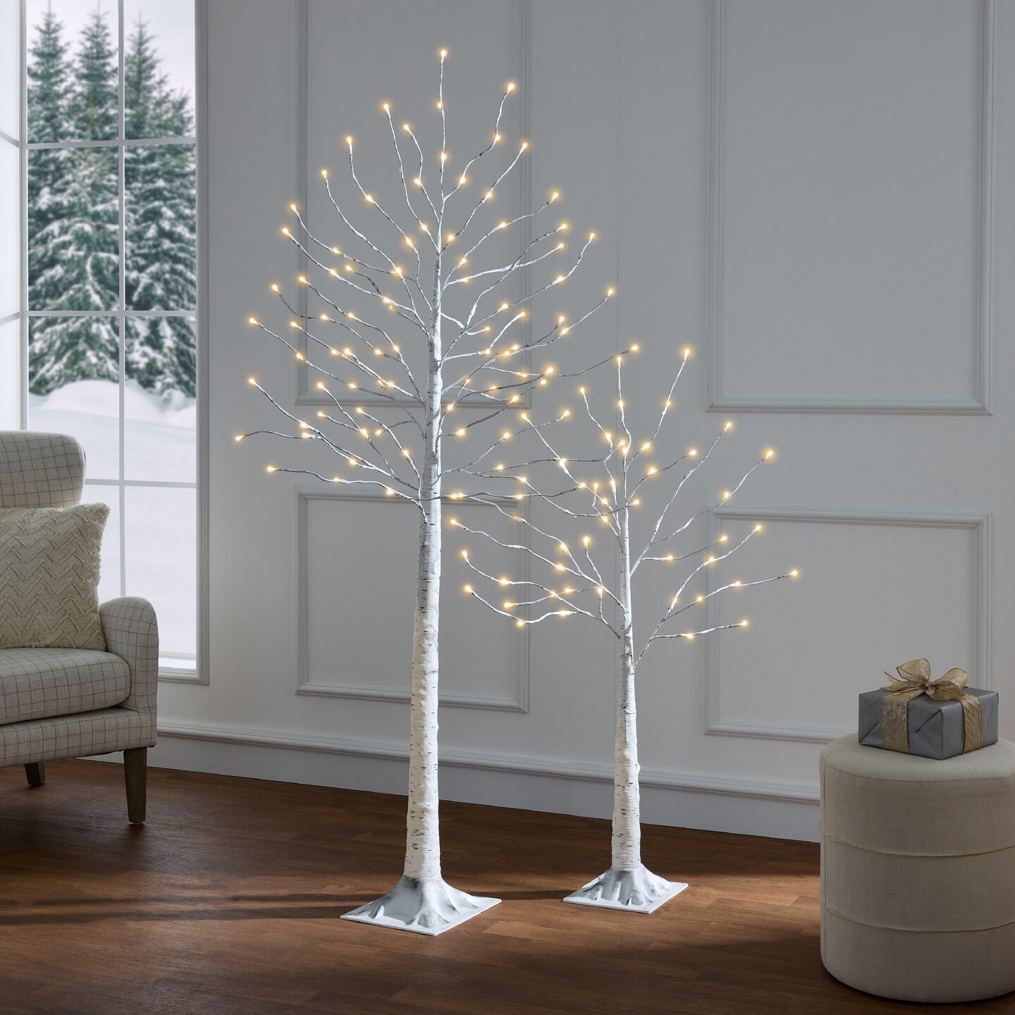 Best Choice Products Set of 3 Lighted Twig Birch Trees, 4ft, 6ft, 8ft w/ 300 LEDs, Warm White, Multicolor Lights