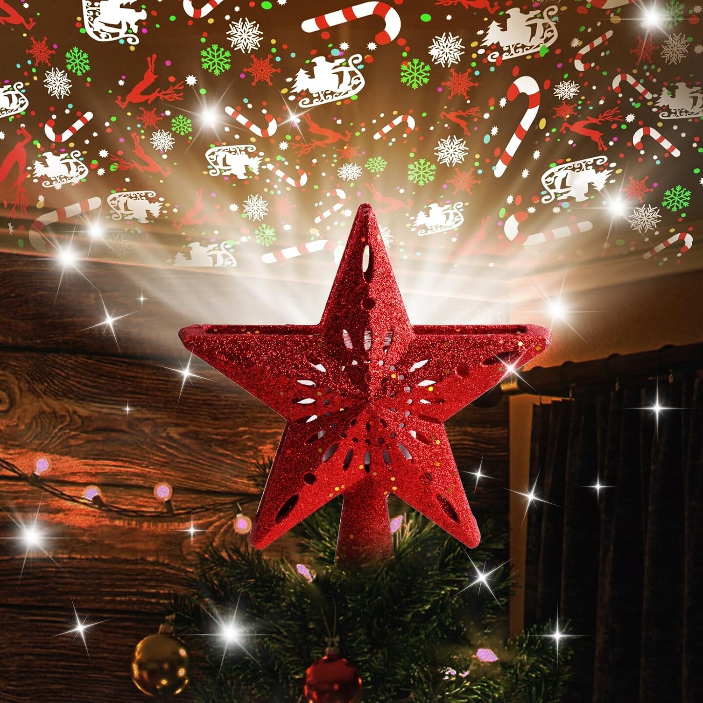 6 Projection Pattern -Star Tree Topper(Red)