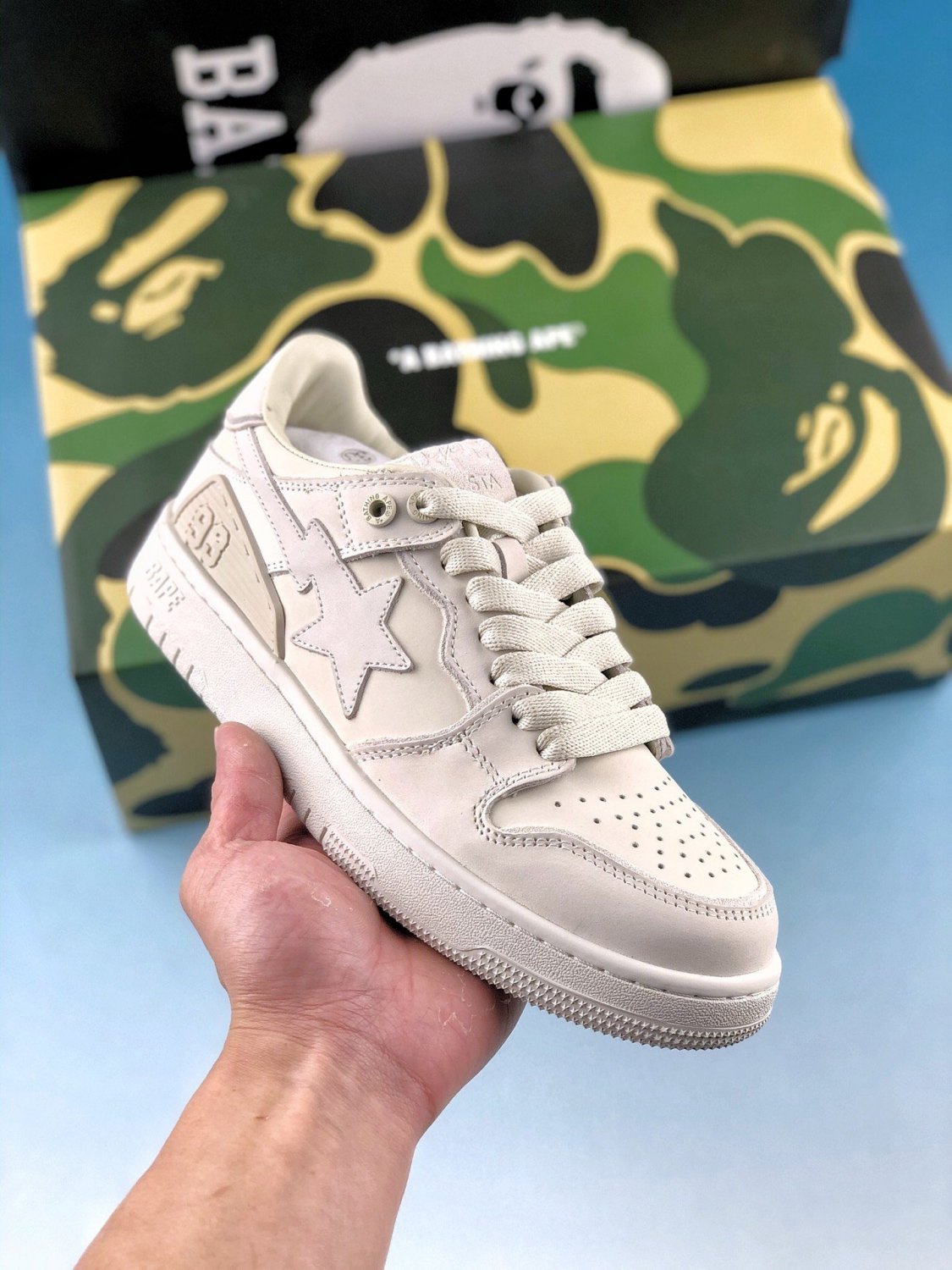 A Bathing Ape Bape SK8 Sta Triple White Nubuck | MakerPlace by