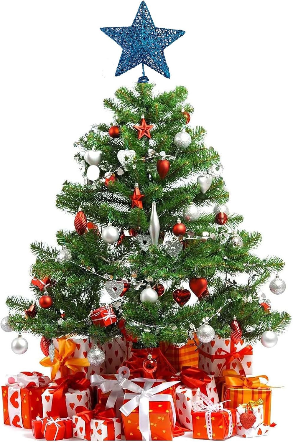 Metal Glittered Christmas Tree Topper Star Treetop (Blue)