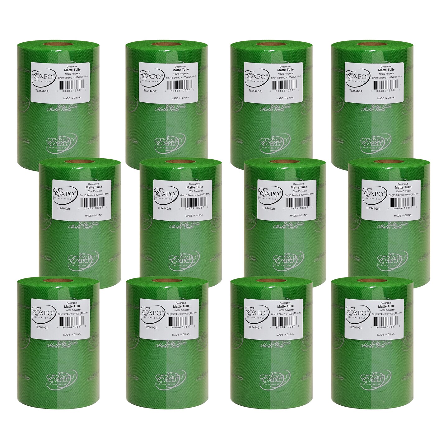 Pack of 12 Decorative Matte Tulle Spool of 6 inch X 100 yards