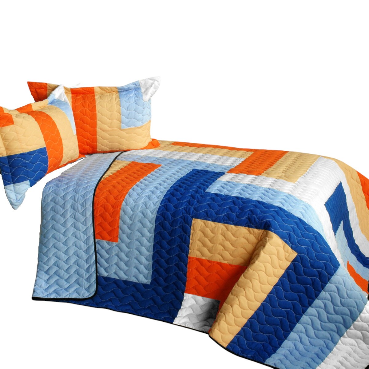 3-Piece Full/Queen Quilted Patchwork Set with Reversible Comfort and Texture