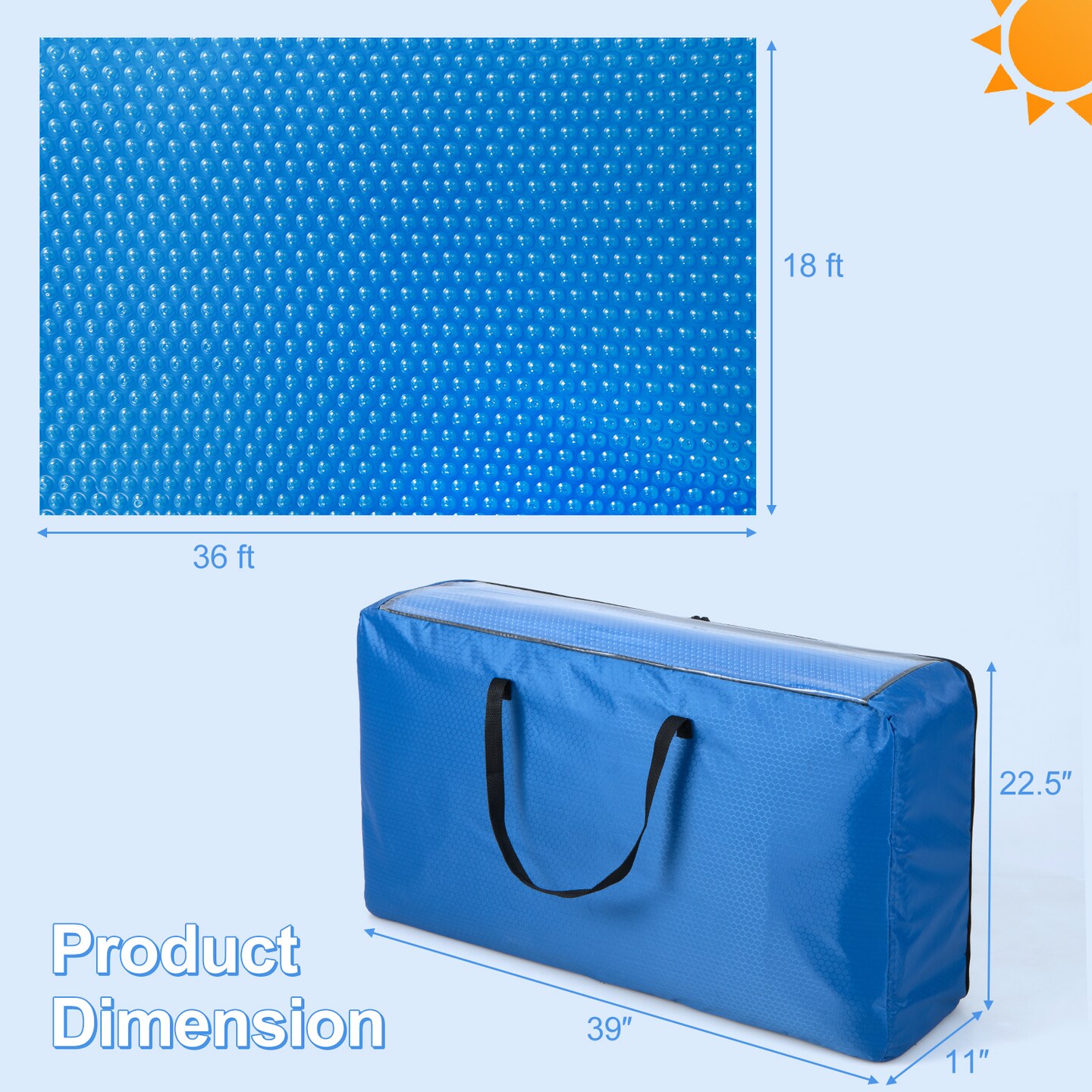Blue PE Pool Solar Blanket Cover with Bubble Heating and Carry Bag