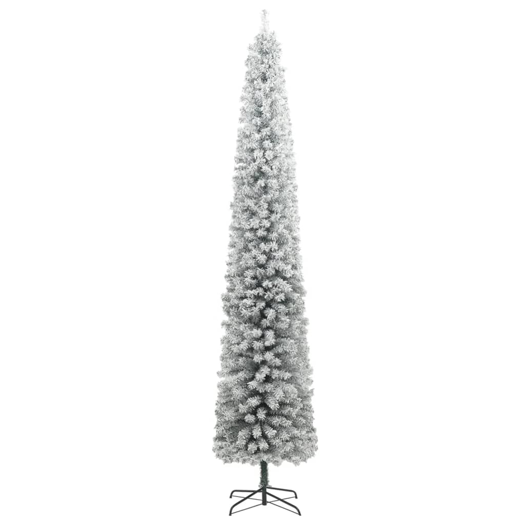 vidaXL Slim Christmas Tree Green and white PVC and metal 106.3 in