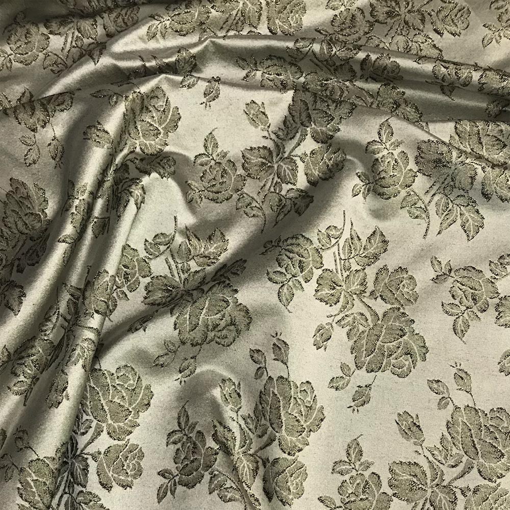 1 Yard Gray Metallic Rose Brocade Fabric 100% Polyester for Apparel and Home Decor 58/59 Inch Width
