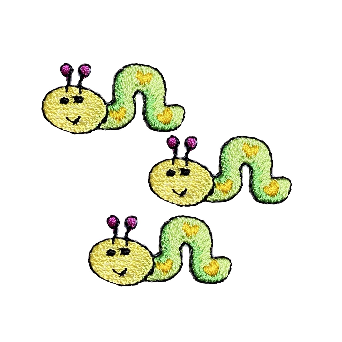 Set of 3, 1 inch Mini Green Inchworm, Embroidered, Iron on Patch
