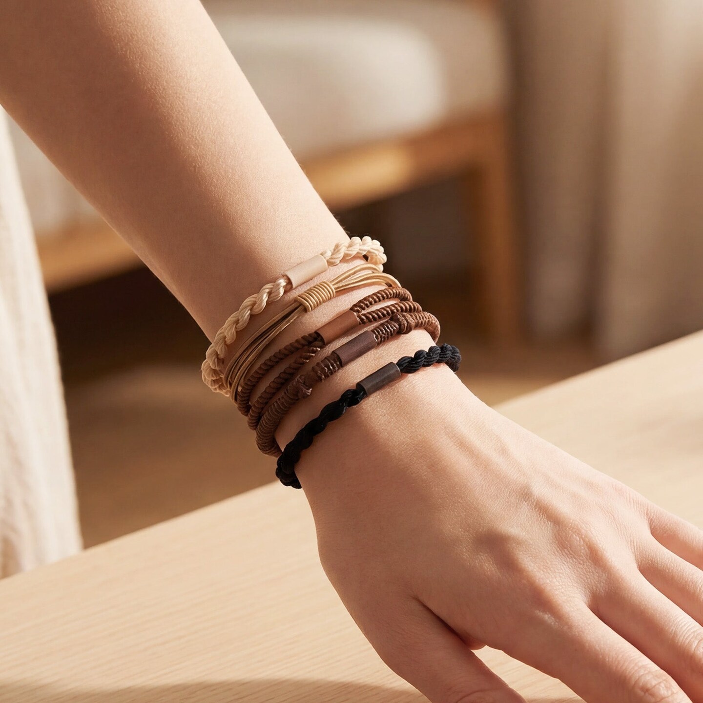 Wrapables Boho Hair Tie Bracelets for Women, No Damage Elastic Hair Bands, Hair Accessories for Thick and Thin Ponytails (20pcs), Neutral