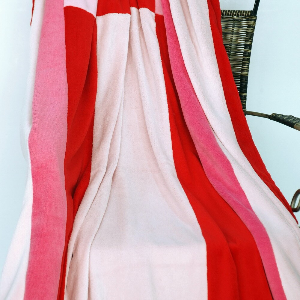 Soft Coral Fleece Patchwork Throw, Warm Blanket for Sofa & Bed