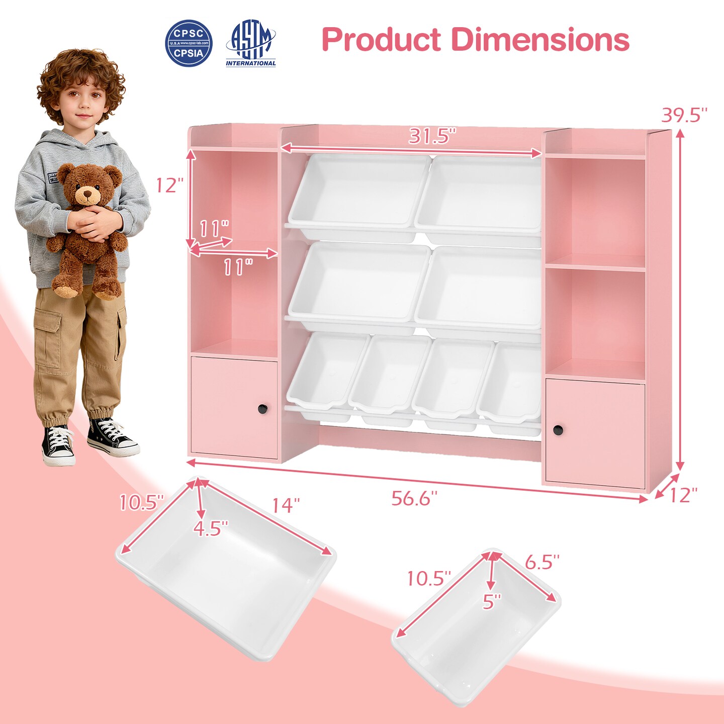 Kids Toy Storage Cabinet with 8 Bins, Open Shelves & Single-Door Cabinet Child-Friendly Organizer for Books