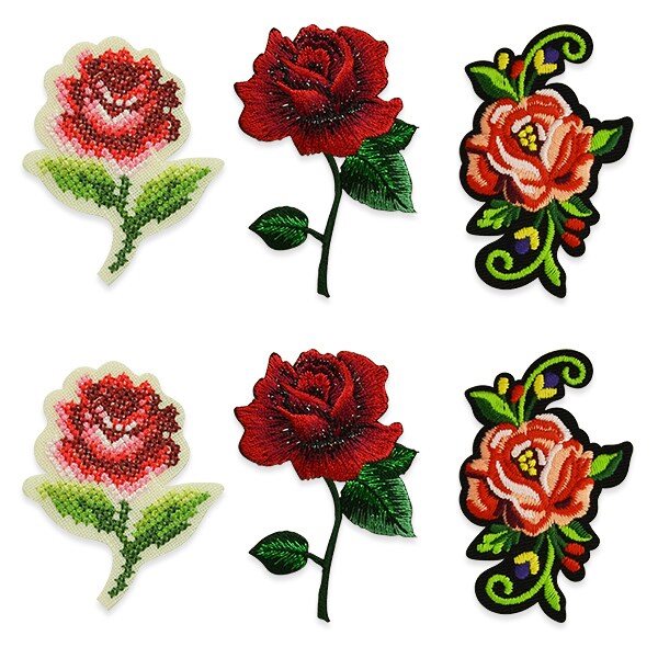 6 PC Roselynn Iron-On Embroidered Roses Applique Royal Collection