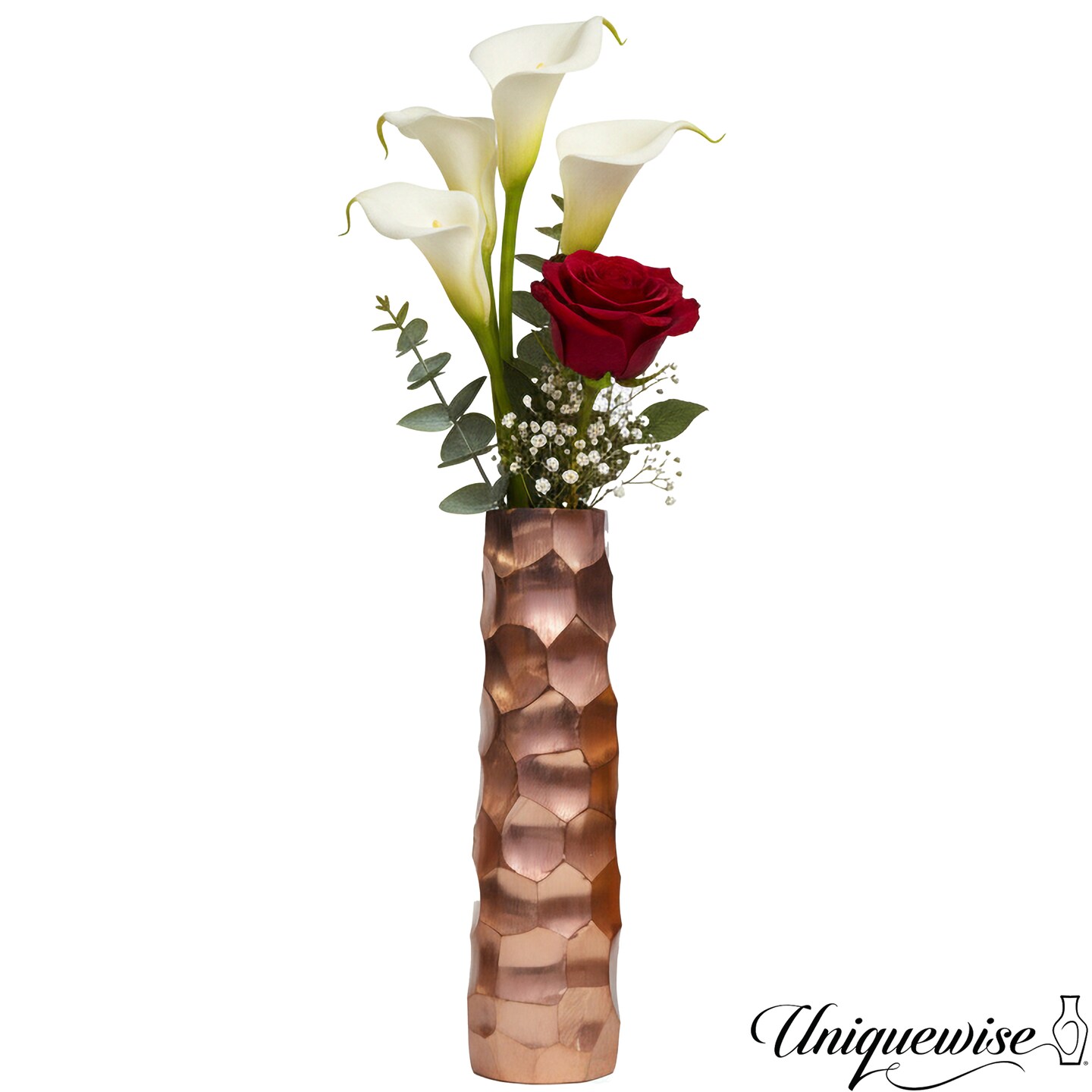 Decorative Modern Metal Honeycomb Design Table Flower Vase, Stylish Contemporary Centerpiece for Dining Room, Living Room, Bedroom, Office, or Wedding Décor with Floral Arrangements