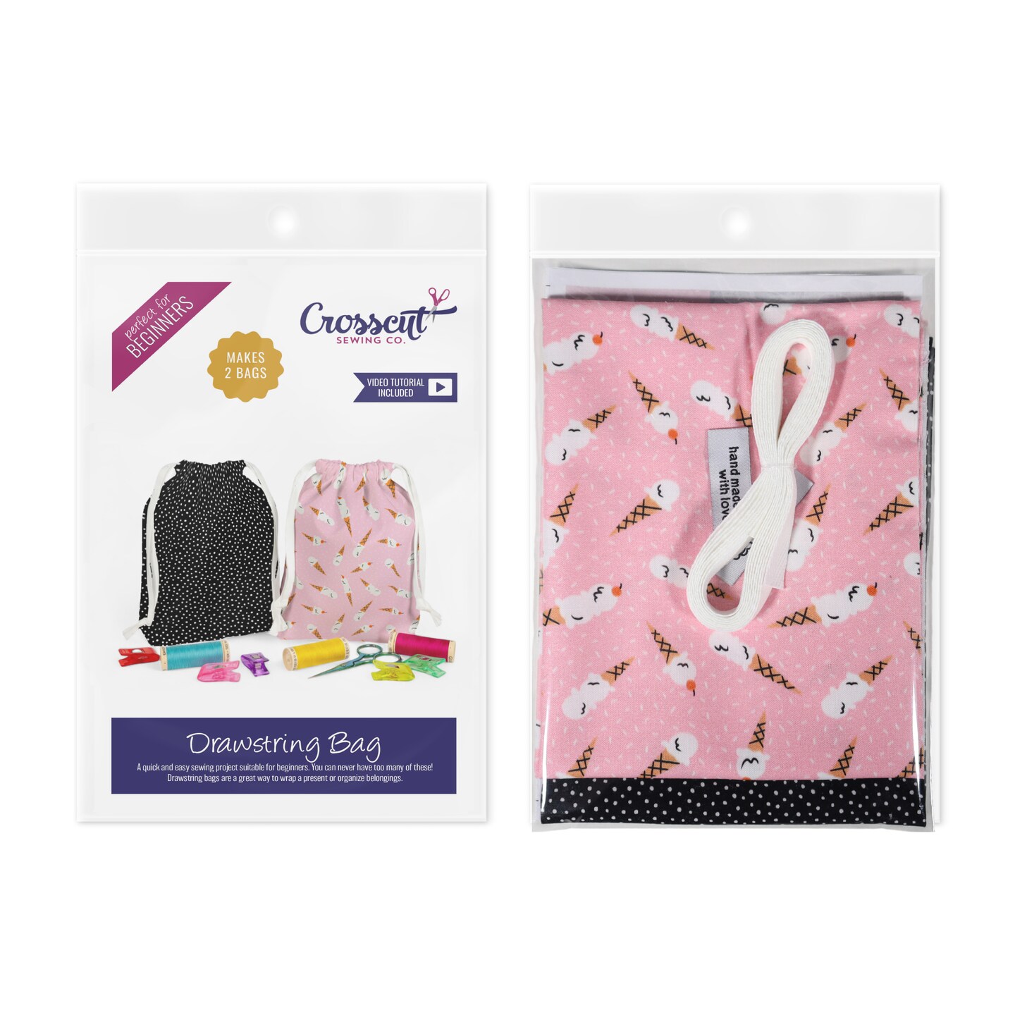 Crosscut Sewing Co.® Drawstring Bag Sewing Kit - Beginner Sewing Project Kit