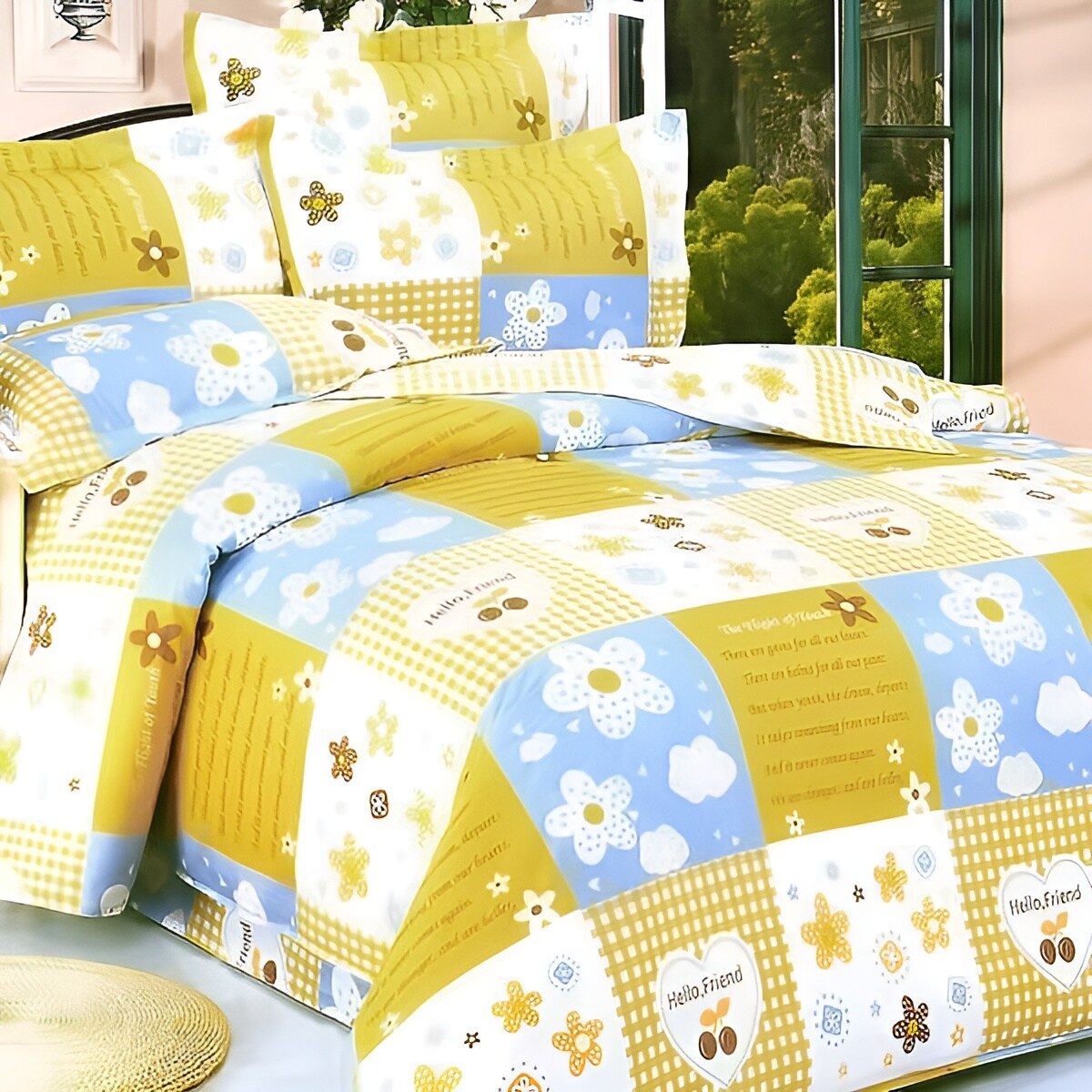 Full Size 5-Pc Cotton Comforter Set Hypoallergenic Country Yellow