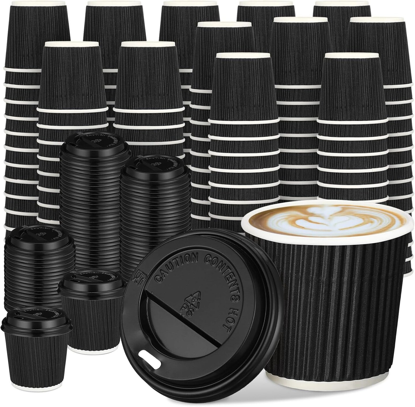100 Set 4oz Disposable Espresso Cups with Lids Ripple Corrugated Paper Disposable Coffee Insulated Hot Ripple Cups for hot Chocolate, Tea, and Cocoa Drinks