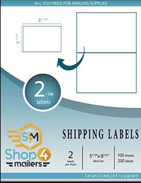 200 Count Shipping Labels White 5.5 x 8.5 Inch Self Stick Labels