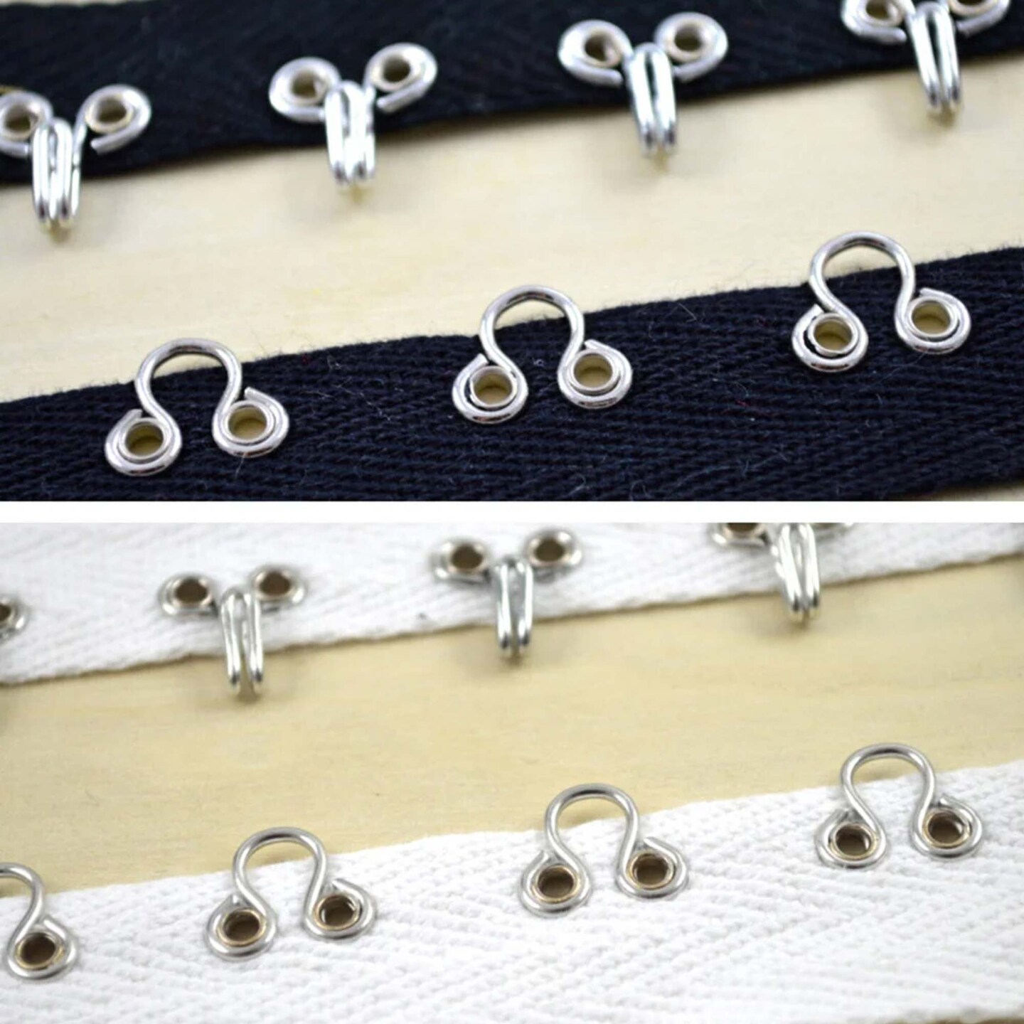 Black and Silver Heavy Duty Hook and Eye Tape 7/8&#x22; Cotton Twill Trim with Metal Closures