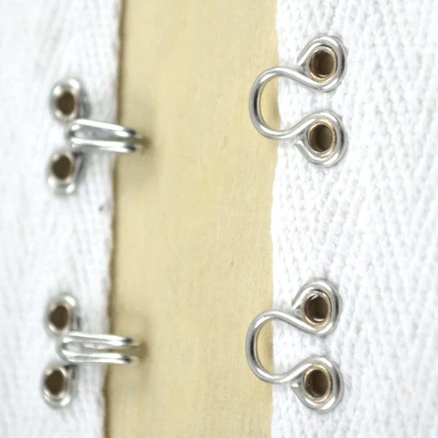 White and Silver 7/8" Heavy Duty Hook & Eye Cotton Tape Black Twill Trim with Silver Metal Closures