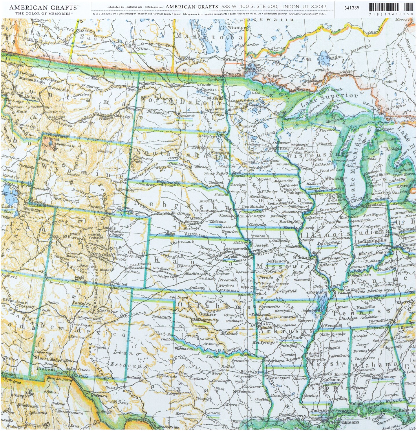 American Crafts  Single-Sided Cardstock 12&#x22;X12&#x22;-Road Map