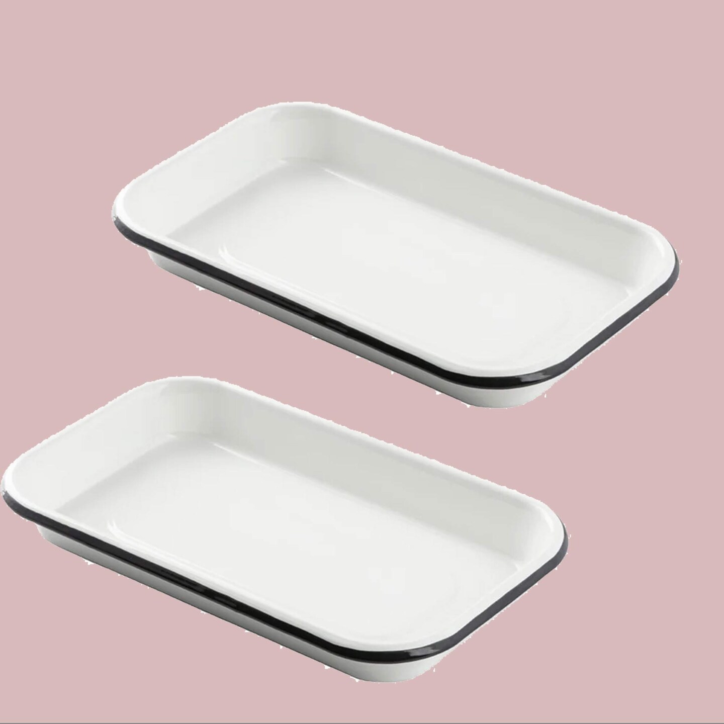 10" x 6" x 1 1/8" Eighth Size Sheet Pan Porcelain Enamel White with Black Rim