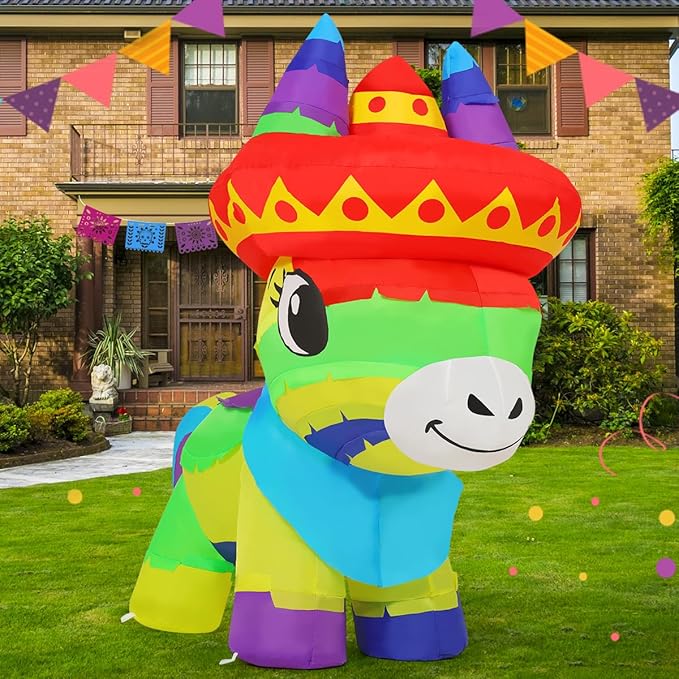 GOOSH 4 FT Cinco De Mayo Inflatables Horse Colorful Mexican Fiesta with Built-in LEDs