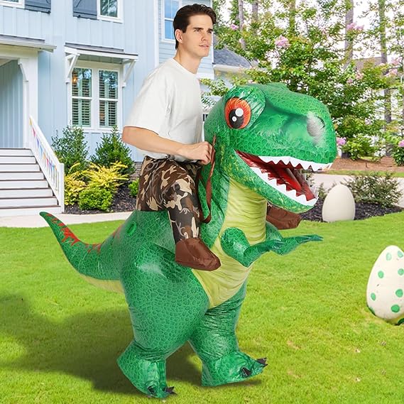 GOOSH Inflatable Dinosaur Ride-on Green Dino Halloween Costume for Kids and Adults