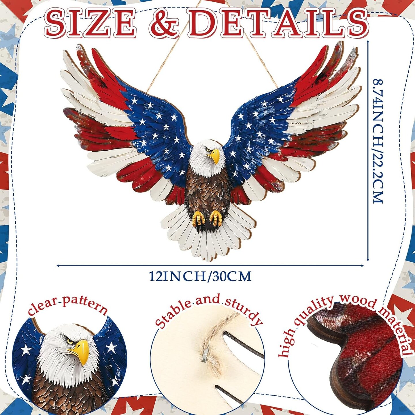 1 Pcs 4th of July Hanging Door Sign 2d Memorial Day Wreath Decorations (Multicolor)