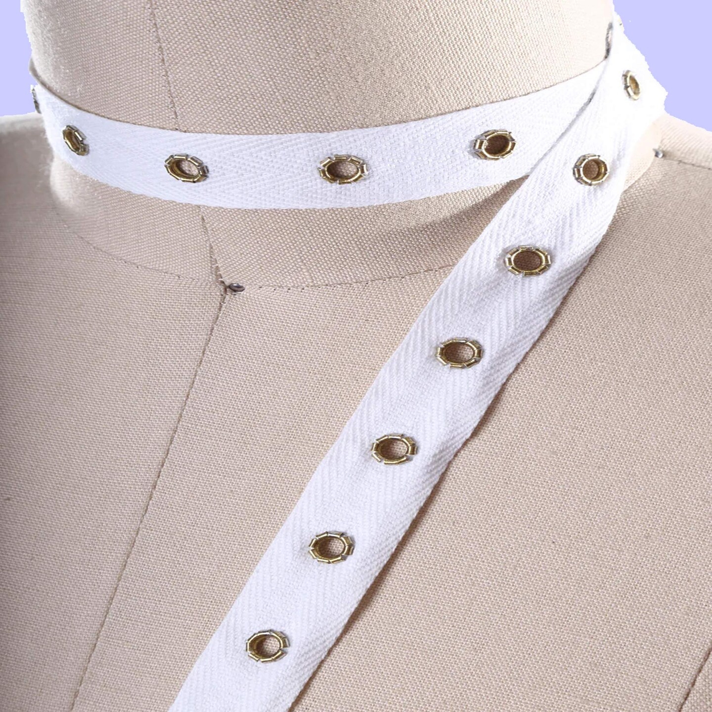 1 Yard White Cotton Twill Tape with Nickel Grommets 0.75" Width Lacing Trim