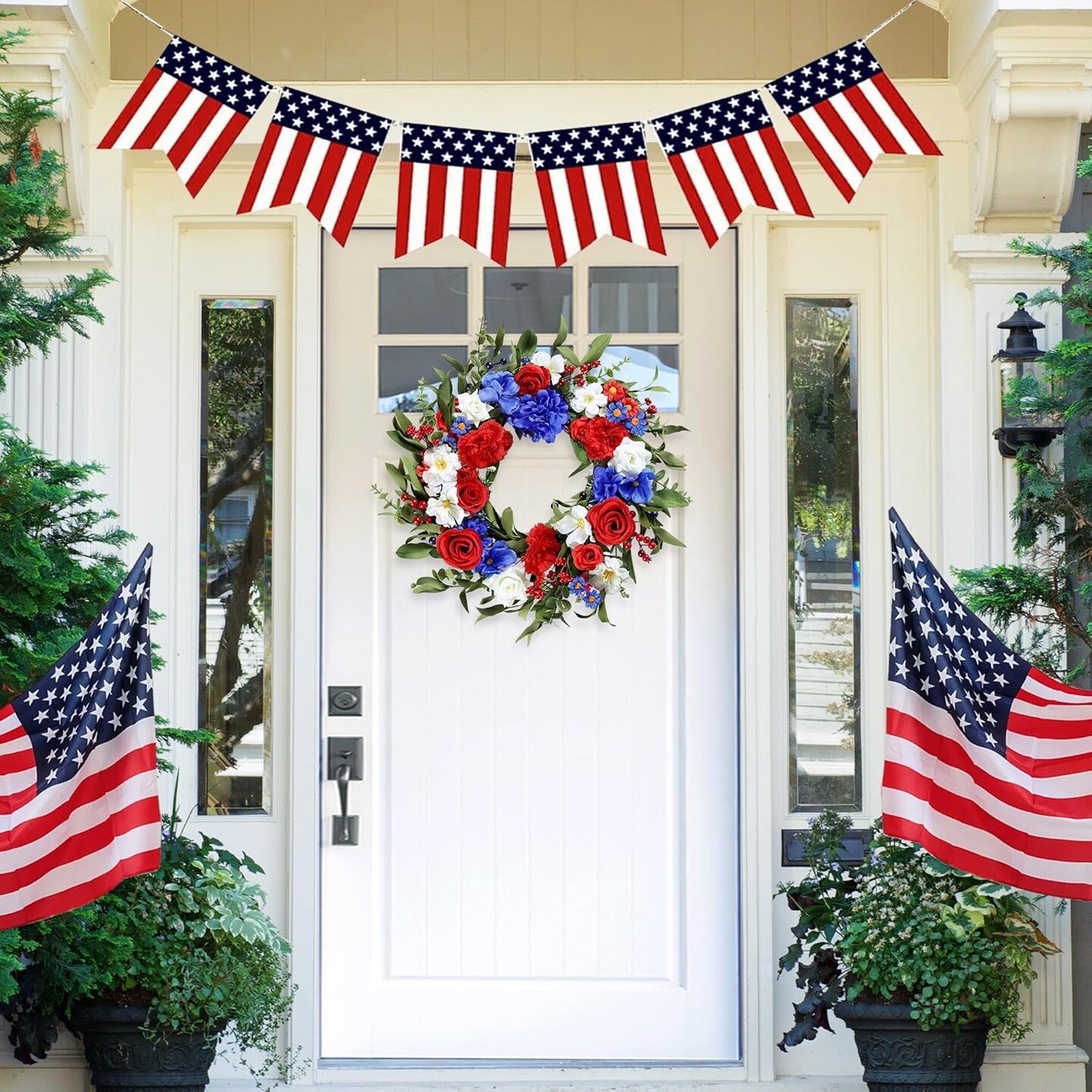20-Inch 4th of July Wreath – Patriotic Red, White & Blue Flower Door Decoration for Independence Day, Memorial Day & Veterans Day