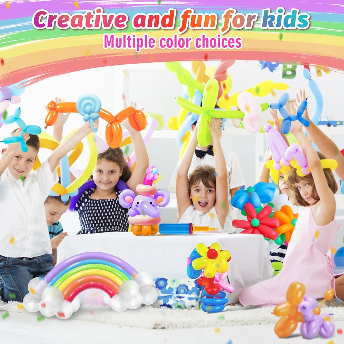 100 Pcs 260Q Balloons Kit with Pump - Kids Premium Latex Twisting Long Balloons