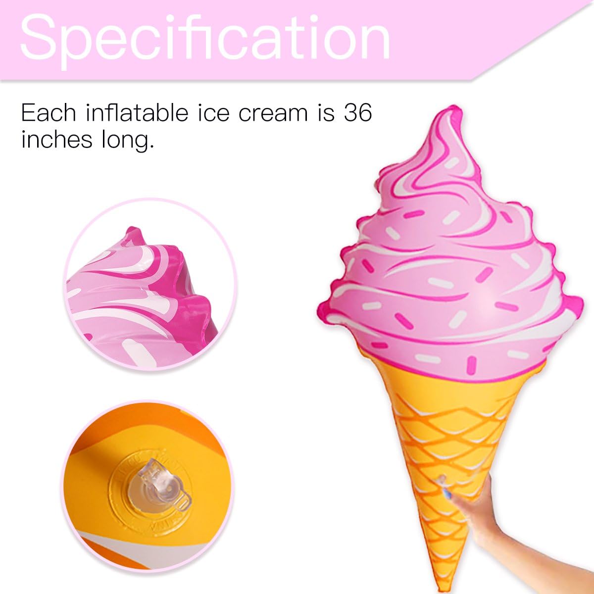 Giant Inflatable Ice Cream Cone for Summer Party (36 Inches, Pack of 3)
