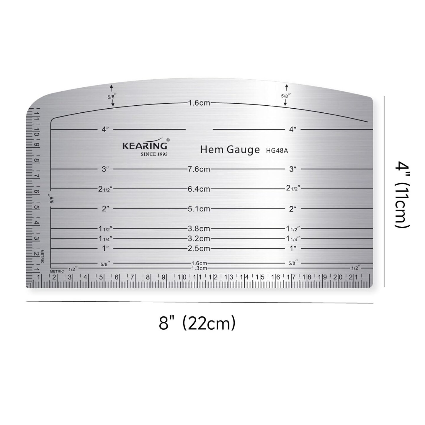 Kearing&#xAE; Aluminium Hot Hem Gauge 4&#x22; x 8&#x22; for Sewing Pattern Alterations, Belts and Waistbands
