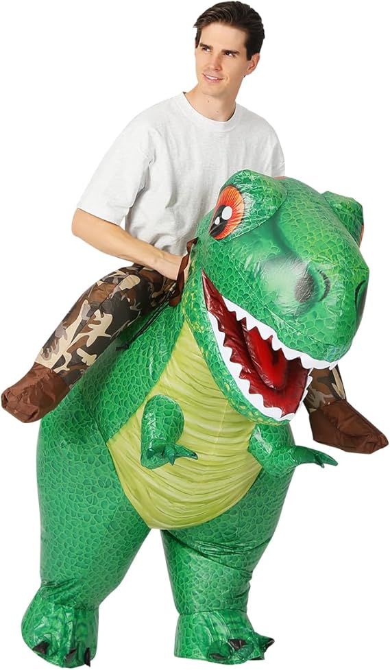 GOOSH Inflatable Dinosaur Ride-on Green Dino Halloween Costume for Kids and Adults