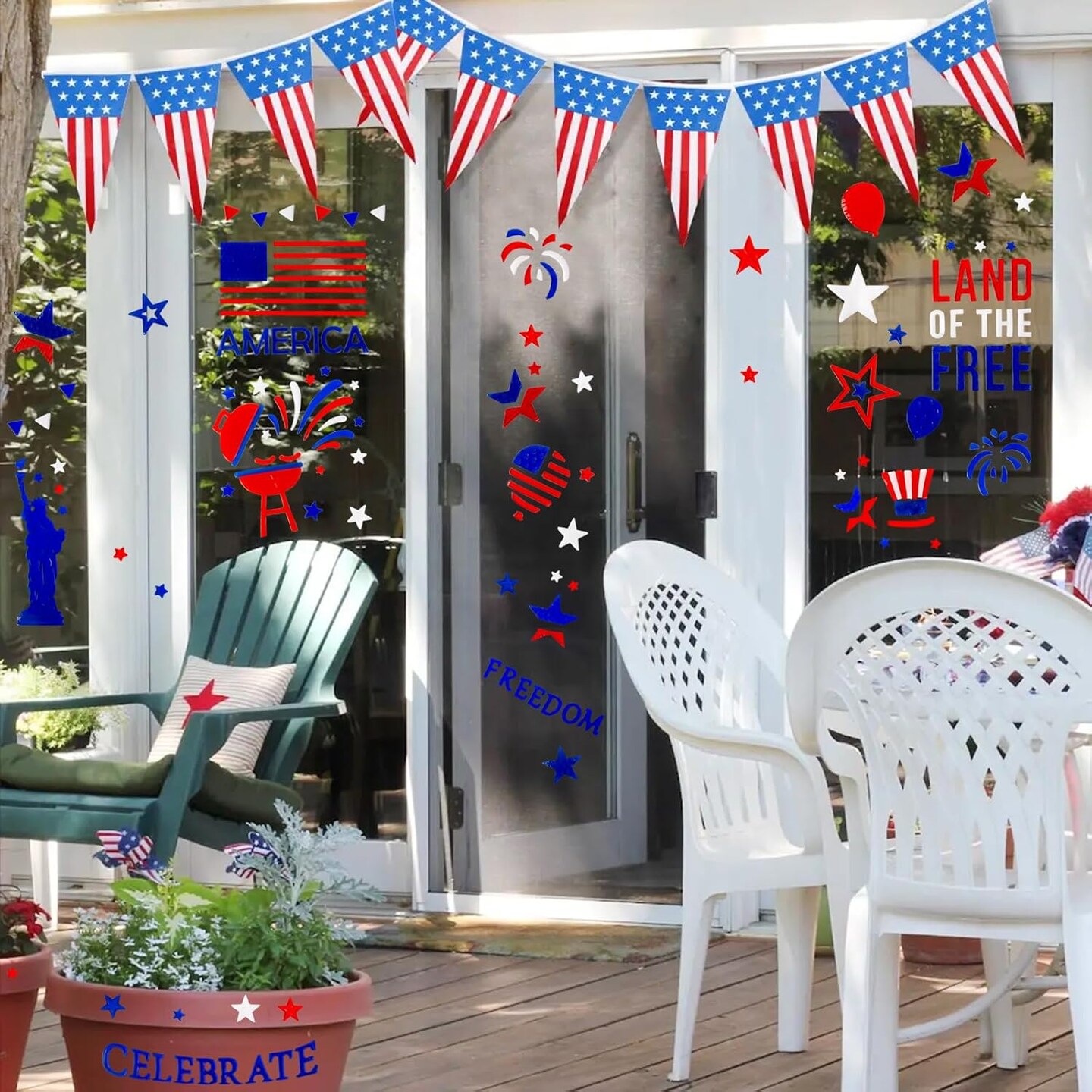 6 Sheets 4th of July Window Clings Decorations