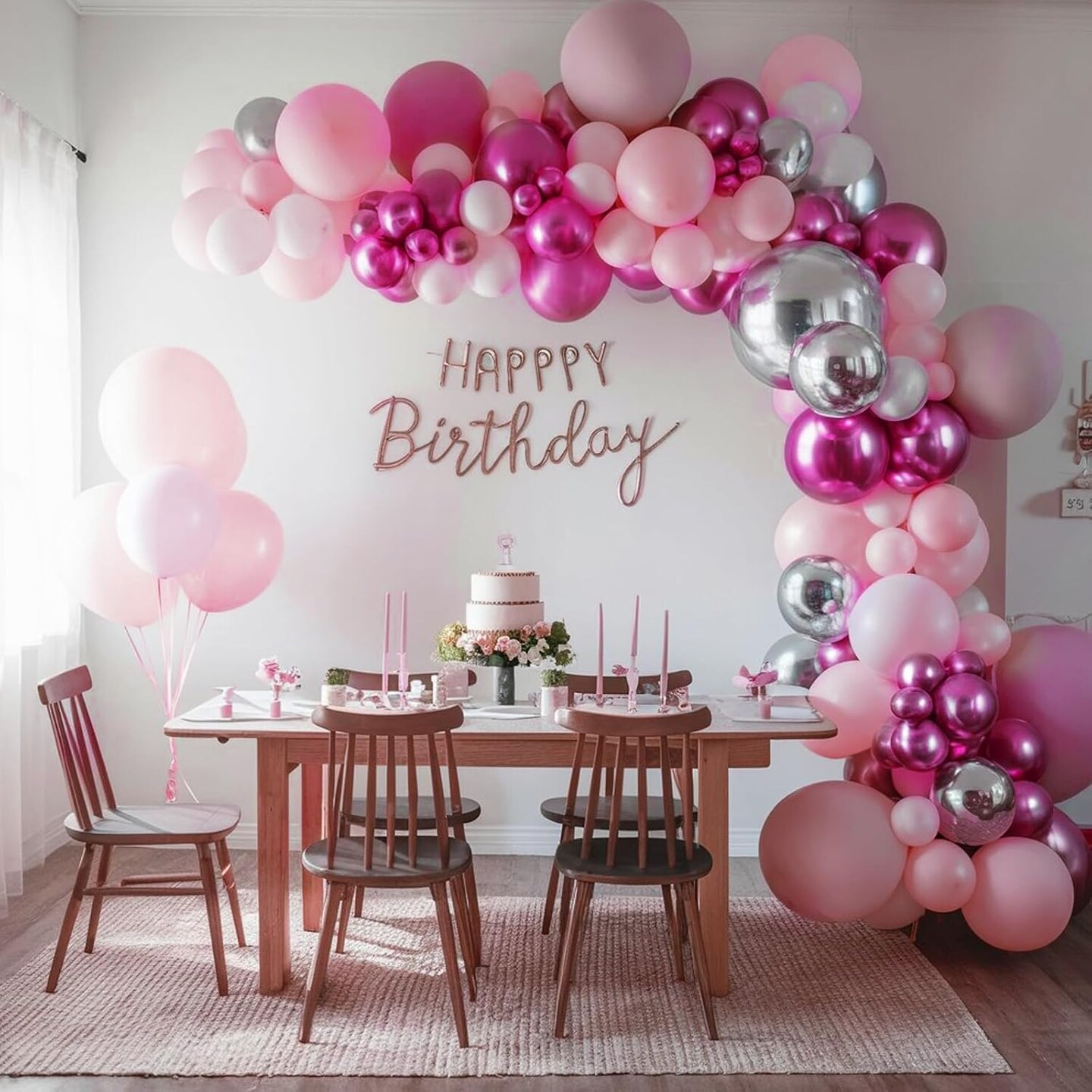 Pink and Silver Balloon Arch Kit (&#x9;Pink-silver )