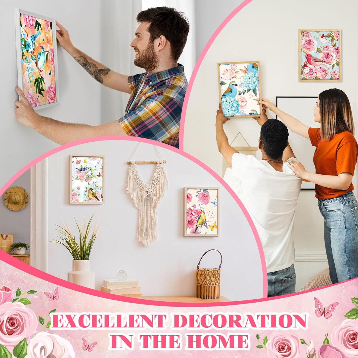 8 Sets Flower and Bird Pre Drawn Canvas Painting Kits - 8" x 10"